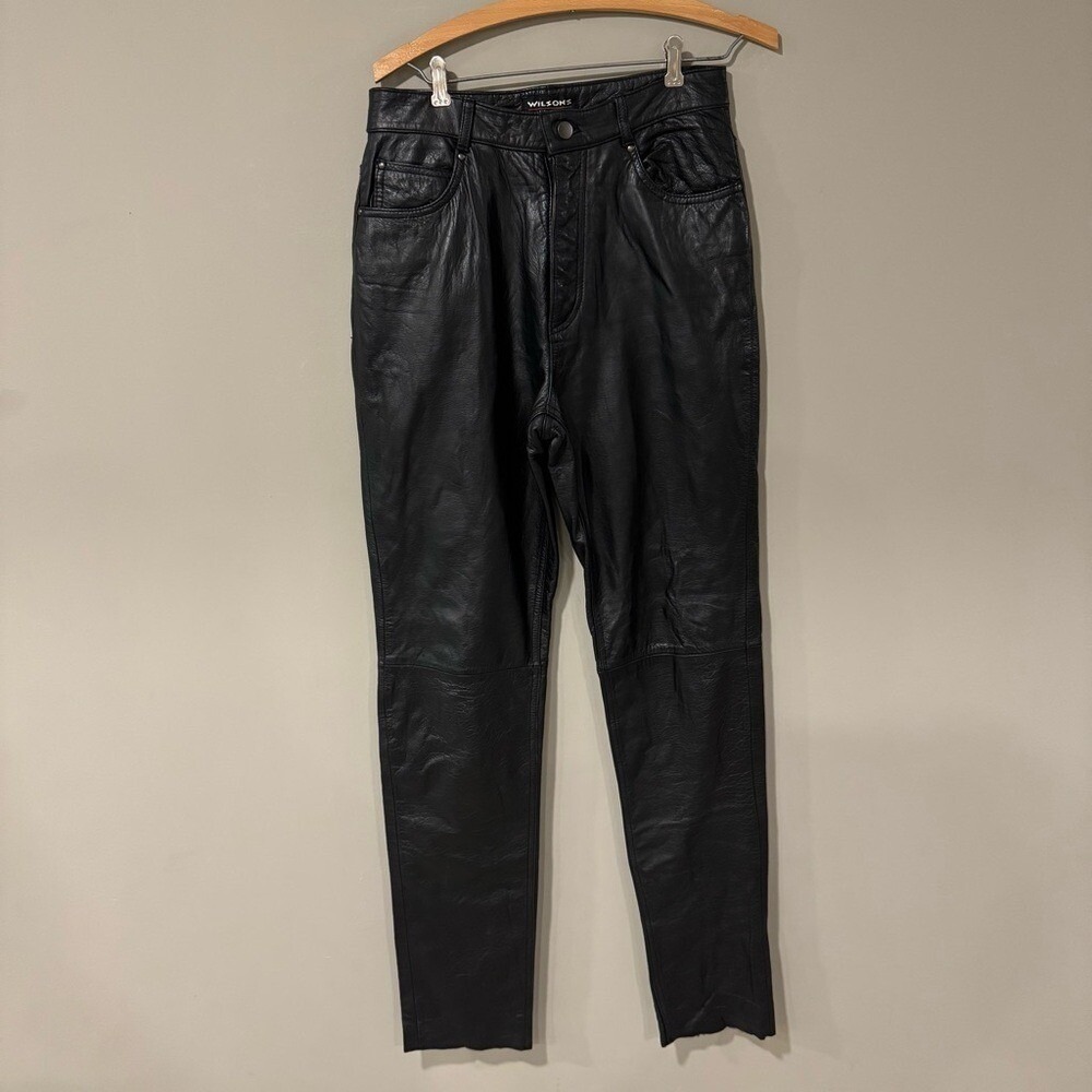 Wilsons Leather Vintage Pants High Rise Straight Leg Size 8 Black Womens